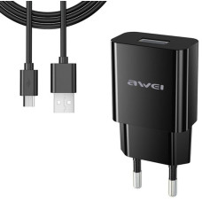 Мережевий зарядний пристрій AWEI C-831T Travel charger + TypeC Cable 1USB 2.1A Black