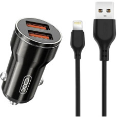 Автомобільний зарядний пристрій XO CC48 2USB + кабель USB/Lightning Black