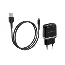 Мережевий зарядний пристрій Borofone BA25A 2 USB чорний + кабель USB to MicroUSB