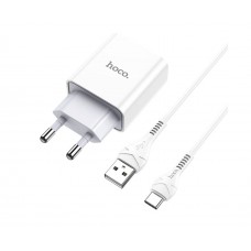Мережевий зарядний пристрій Hoco C81A USB білий + кабель USB to Type-C
