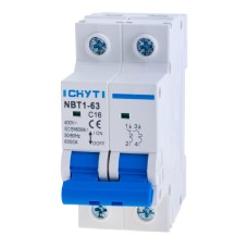 Автоматичний вимикач змінного струму двополюсний 16A NBT1-63-C16-2P CHYT