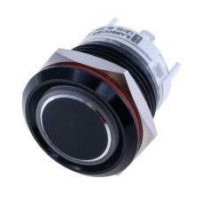 Кнопка LB19E чорна з червоною підсвіткою: кільце, 220В, з фіксатором