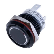 Кнопка LB19E чорна з зеленою підсвіткою: кільце, 220В, з фіксатором
