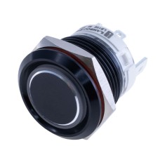 Кнопка LB19E чорна з синьою підсвіткою: кільце, 220В, з фіксатором