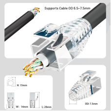 Ковпачок на RJ45 Cat6A/Cat7, прозорий, для кабелю діаметром 6,5-7,5мм HT-H775TP-100