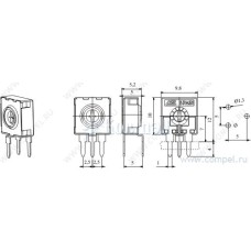 10 kOhm CA9H5 10K потенціометр вивідний, регулювання збоку; 9х9мм