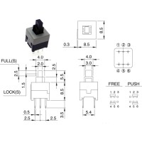 Кнопка 6pin 8.5х8.5 без фиксациии, шток 5мм