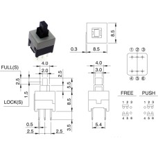 Кнопка 6pin 8.5х8.5 без фіксації, шток 5мм