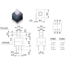 Кнопка 6pin 8.5х8.5 з фіксацією, шток 5мм