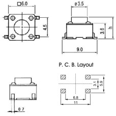 Тактова кнопка SMD 4pin 6х6x5.0мм, шток 1.5мм