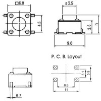 Тактовая кнопка SMD 4pin 6х6x12мм, шток 8.5мм
