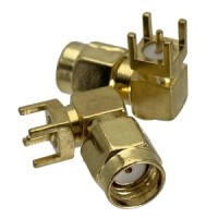 Коаксиальный коннектор RP-SMA-plug угловой для печатной платы 1шт