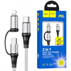 USB кабель Hoco X50 Excellent 2in1 Type-C to Type-C/Lightning 1м (сірий)