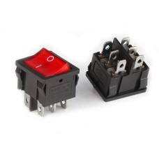 Перемикач широкий з підсвіткою KCD2-501-6p ON-ON, 6-и контактний, 6A, 220V, червоний