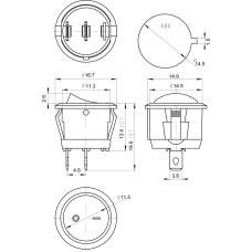 Клавішний перемикач круглий KCD1-106S-2P 3A~250VAC чорний