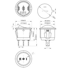 Перемикач круглий KCD1-201-3P ON-OFF-ON 3-х контактний 6A 220V чорний
