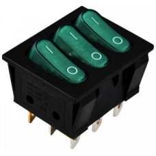 Перемикач 3-х клав. зелений з підсвічуванням KCD2-3101N GR/B 220V