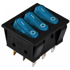 Перемикач 3-х клав. синій з підсвічуванням KCD2-3101N BL/B 220V