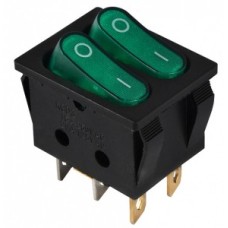 Перемикач 2-х клав. зелений з підсвічуванням KCD2-5-2101N GR/B 220V