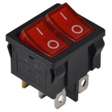 Перемикач 2-клав. червоний з підсвічуванням KCD1-6-2101N R/B 220V