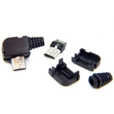 Штекер micro USB 5pin кутовий з корпусом і кабельним вводом