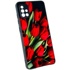 Чохол Xiaomi Redmi Note 13, Marble and Pattern Glass Case, Red Tulips, Малюнок