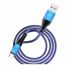 USB кабель SkyDolphin S49V LED Aluminium Alloy, MicroUSB, 1.0 м., Синій