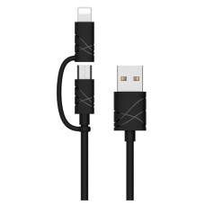 USB кабель Usams US-SJ077 Apple iPhone SE 2022, iPhone 14 Pro Max, iPhone 14 Plus, iPhone 14 Pro, iPhone 14, iPhone 13 Pro, iPhone 13 Mini, iPhone 13, iPhone 13 Pro Max, iPhone 12 Mini, iPhone 12 Pro Max, Lightning, MicroUSB, 1.0 м., Чорний