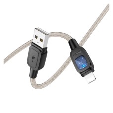 USB кабель Hoco U124 Stone Apple iPhone SE 2022, iPhone 14 Pro Max, iPhone 14 Plus, iPhone 14 Pro, iPhone 14, iPhone 13 Pro, iPhone 13 Mini, iPhone 13, iPhone 13 Pro Max, iPhone 12 Mini, iPhone 12 Pro Max, Lightning, 1.2 м., Чорний