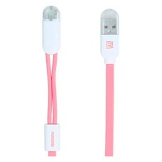 USB кабель Remax RC-025t Gemini Apple iPhone SE 2022, iPhone 14 Pro Max, iPhone 14 Plus, iPhone 14 Pro, iPhone 14, iPhone 13 Pro, iPhone 13 Mini, iPhone 13, iPhone 13 Pro Max, iPhone 12 Mini, Lightning, MicroUSB, 1.0 м., Рожевий