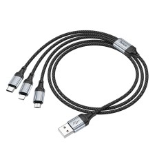 USB кабель Hoco X102 Apple iPhone SE 2022, iPhone 14 Pro Max, iPhone 14 Plus, iPhone 14 Pro, iPhone 14, iPhone 13 Pro, iPhone 13 Mini, iPhone 13, iPhone 13 Pro Max, iPhone 12 Mini, iPhone 12 Pro Max, Type-C, Lightning, MicroUSB, 1.0 м., Чорний