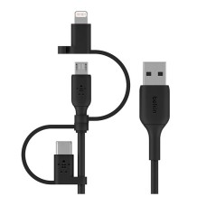 USB кабель Belkin Boost Charge Universal CAC001bt1MBK Apple iPhone SE 2022, iPhone 14 Pro Max, iPhone 14 Plus, iPhone 14 Pro, iPhone 14, iPhone 13 Pro, iPhone 13 Mini, iPhone 13, iPhone 13 Pro Max, Lightning, MicroUSB, Type-C, 1.0 м., Чорний