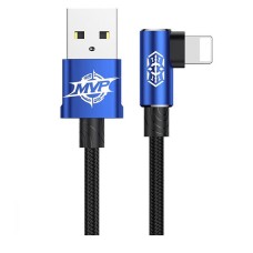 USB кабель Baseus CALMVP-A03 MVP Elbow Apple iPhone SE 2022, iPhone 14 Pro Max, iPhone 14 Plus, iPhone 14 Pro, iPhone 14, iPhone 13 Pro, iPhone 13 Mini, iPhone 13, iPhone 13 Pro Max, iPhone 12 Mini, iPhone 12 Pro Max, Lightning, 2.0 м., Синій