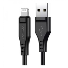 USB кабель Acefast C3-02 Apple iPhone SE 2022, iPhone 14 Pro Max, iPhone 14 Plus, iPhone 14 Pro, iPhone 14, iPhone 13 Pro, iPhone 13 Mini, iPhone 13, iPhone 13 Pro Max, iPhone 12 Mini, iPhone 12 Pro Max, iPhone 12 Pro, Lightning, 1.2 м., Чорний