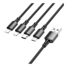 USB кабель Borofone BX72 Apple iPhone SE 2022, iPhone 14 Pro Max, iPhone 14 Plus, iPhone 14 Pro, iPhone 14, iPhone 13 Pro, iPhone 13 Mini, iPhone 13, iPhone 13 Pro Max, iPhone 12 Mini, Type-C, MicroUSB, Lightning, 1.0 м., Чорний