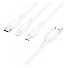 USB кабель Borofone BX71 Apple iPhone SE 2022, iPhone 14 Pro Max, iPhone 14 Plus, iPhone 14 Pro, iPhone 14, iPhone 13 Pro, iPhone 13 Mini, iPhone 13, iPhone 13 Pro Max, iPhone 12 Mini, Lightning, Type-C, MicroUSB, 1.0 м., Білий