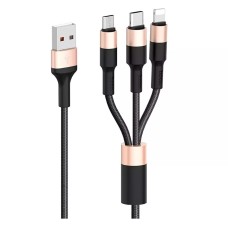 USB кабель Hoco X26 Xpress Charging 3 в 1 Apple iPhone SE 2022, iPhone 14 Pro Max, iPhone 14 Plus, iPhone 14 Pro, iPhone 14, iPhone 13 Pro, iPhone 13 Mini, iPhone 13, iPhone 13 Pro Max, iPhone 12 Mini, Lightning, MicroUSB, Type-C, 1.0 м., Чорний