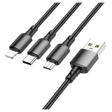 USB кабель Borofone BX72 Apple iPhone SE 2022, iPhone 14 Pro Max, iPhone 14 Plus, iPhone 14 Pro, iPhone 14, iPhone 13 Pro, iPhone 13 Mini, iPhone 13, iPhone 13 Pro Max, iPhone 12 Mini, Lightning, MicroUSB, Type-C, 1.0 м., Чорний