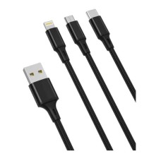 USB кабель XO NB173 Apple iPhone SE 2022, iPhone 14 Pro Max, iPhone 14 Plus, iPhone 14 Pro, iPhone 14, iPhone 13 Pro, iPhone 13 Mini, iPhone 13, iPhone 13 Pro Max, iPhone 12 Mini, iPhone 12 Pro Max, Type-C, MicroUSB, Lightning, 1.2 м., Чорний