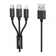 USB кабель Remax RC-131th 3 в 1 Apple iPhone SE 2022, iPhone 14 Pro Max, iPhone 14 Plus, iPhone 14 Pro, iPhone 14, iPhone 13 Pro, iPhone 13 Mini, iPhone 13, iPhone 13 Pro Max, iPhone 12 Mini, MicroUSB, Type-C, Lightning, Original, 1.0 м., Чорний