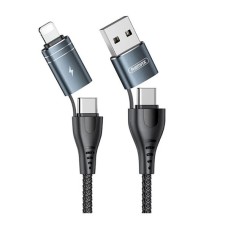 USB кабель Remax RC-164 4 в 1 Apple iPhone SE 2022, iPhone 14 Pro Max, iPhone 14 Plus, iPhone 14 Pro, iPhone 14, iPhone 13 Pro, iPhone 13 Mini, iPhone 13, iPhone 13 Pro Max, iPhone 12 Mini, Type-C, Lightning, Original, 1.0 м., Чорний