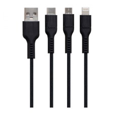 USB кабель U31 Benay Apple iPhone SE 2022, iPhone 14 Pro Max, iPhone 14 Plus, iPhone 14 Pro, iPhone 14, iPhone 13 Pro, iPhone 13 Mini, iPhone 13, iPhone 13 Pro Max, iPhone 12 Mini, iPhone 12 Pro Max, Type-C, Lightning, MicroUSB, 1.0 м., Чорний