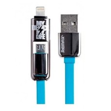 USB кабель Remax Transformer 2 в 1 Apple iPhone SE 2022, iPhone 14 Pro Max, iPhone 14 Plus, iPhone 14 Pro, iPhone 14, iPhone 13 Pro, iPhone 13 Mini, iPhone 13, iPhone 13 Pro Max, iPhone 12 Mini, MicroUSB, Lightning, Original, Блакитний