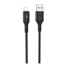 USB кабель Hoco U79 Admirable Smart Power Apple iPhone SE 2022, iPhone 14 Pro Max, iPhone 14 Plus, iPhone 14 Pro, iPhone 14, iPhone 13 Pro, iPhone 13 Mini, iPhone 13, iPhone 13 Pro Max, iPhone 12 Mini, Lightning, 1.2 м., Чорний