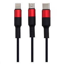 USB кабель Hoco X26 Xpress Charging 3 в 1 Apple iPhone SE 2022, iPhone 14 Pro Max, iPhone 14 Plus, iPhone 14 Pro, iPhone 14, iPhone 13 Pro, iPhone 13 Mini, iPhone 13, iPhone 13 Pro Max, iPhone 12 Mini, Lightning, Type-C, MicroUSB, Чорний