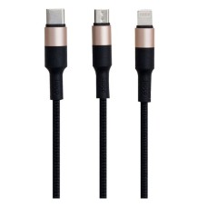 USB кабель Hoco X26 Xpress Charging 3 в 1 Apple iPhone SE 2022, iPhone 14 Pro Max, iPhone 14 Plus, iPhone 14 Pro, iPhone 14, iPhone 13 Pro, iPhone 13 Mini, iPhone 13, iPhone 13 Pro Max, iPhone 12 Mini, Lightning, Type-C, MicroUSB, Чорний