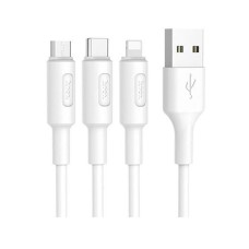 USB кабель Hoco X25 Soarer 3 в 1 Apple iPhone SE 2022, iPhone 14 Pro Max, iPhone 14 Plus, iPhone 14 Pro, iPhone 14, iPhone 13 Pro, iPhone 13 Mini, iPhone 13, iPhone 13 Pro Max, iPhone 12 Mini, MicroUSB, Type-C, Lightning, 1.0 м., Білий