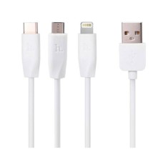 USB кабель Hoco X1 Rapid 3 в 1 Apple iPhone SE 2022, iPhone 14 Pro Max, iPhone 14 Plus, iPhone 14 Pro, iPhone 14, iPhone 13 Pro, iPhone 13 Mini, iPhone 13, iPhone 13 Pro Max, iPhone 12 Mini, MicroUSB, Type-C, Lightning, 1.0 м., Білий