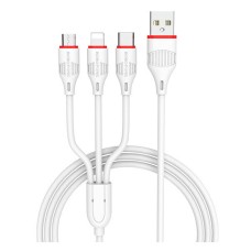 USB кабель Borofone BX17 Apple iPhone SE 2022, iPhone 14 Pro Max, iPhone 14 Plus, iPhone 14 Pro, iPhone 14, iPhone 13 Pro, iPhone 13 Mini, iPhone 13, iPhone 13 Pro Max, iPhone 12 Mini, Lightning, Type-C, MicroUSB, 1.0 м., Білий