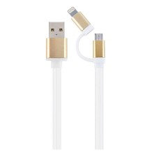 USB кабель Cablexpert CC-USB2-AM8PmB-1M-GD Apple iPhone SE 2022, iPhone 14 Pro Max, iPhone 14 Plus, iPhone 14 Pro, iPhone 14, iPhone 13 Pro, iPhone 13 Mini, iPhone 13, iPhone 13 Pro Max, iPhone 12 Mini, Lightning, MicroUSB, 1.0 м., Білий